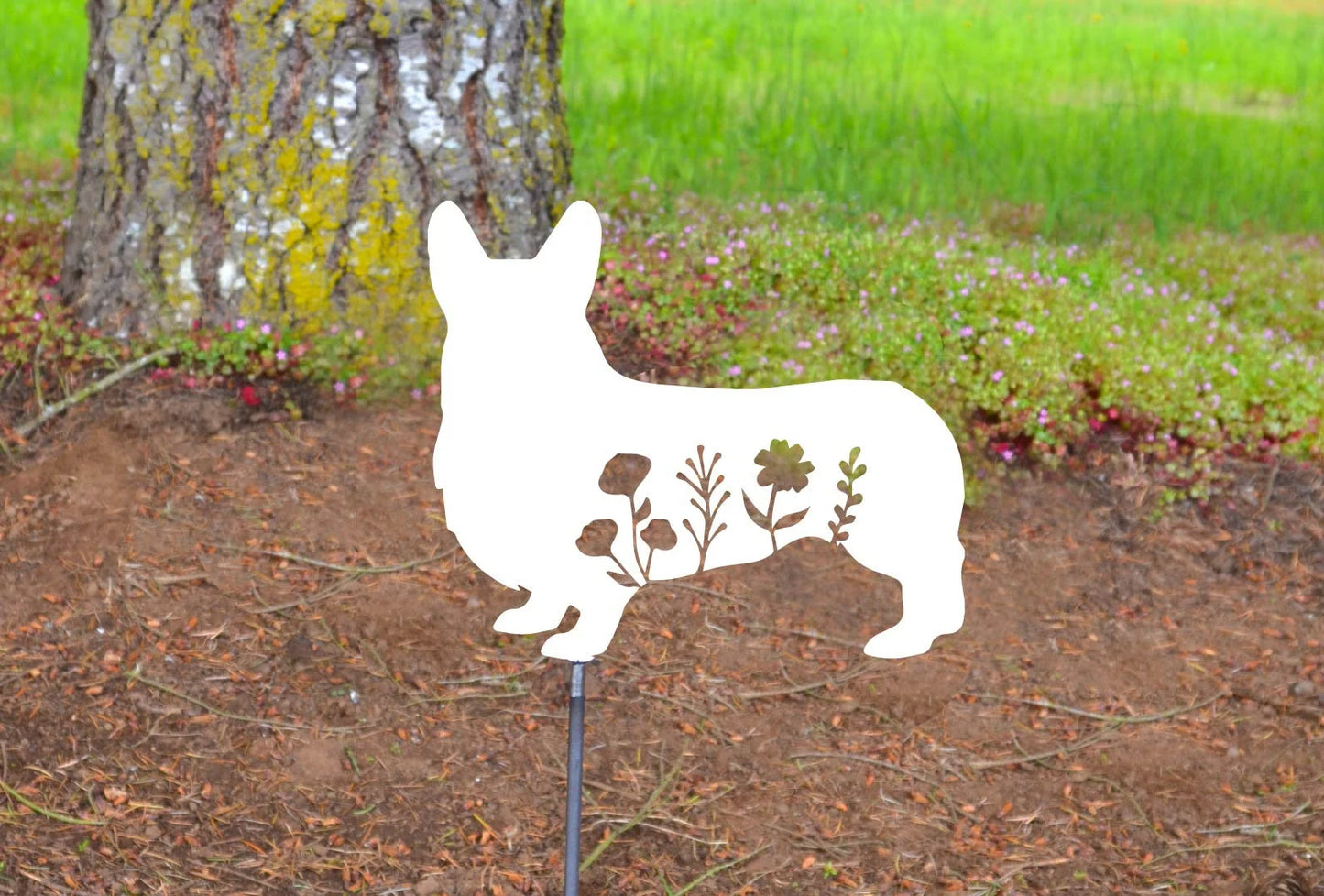 Floral Corgi Garden Stake