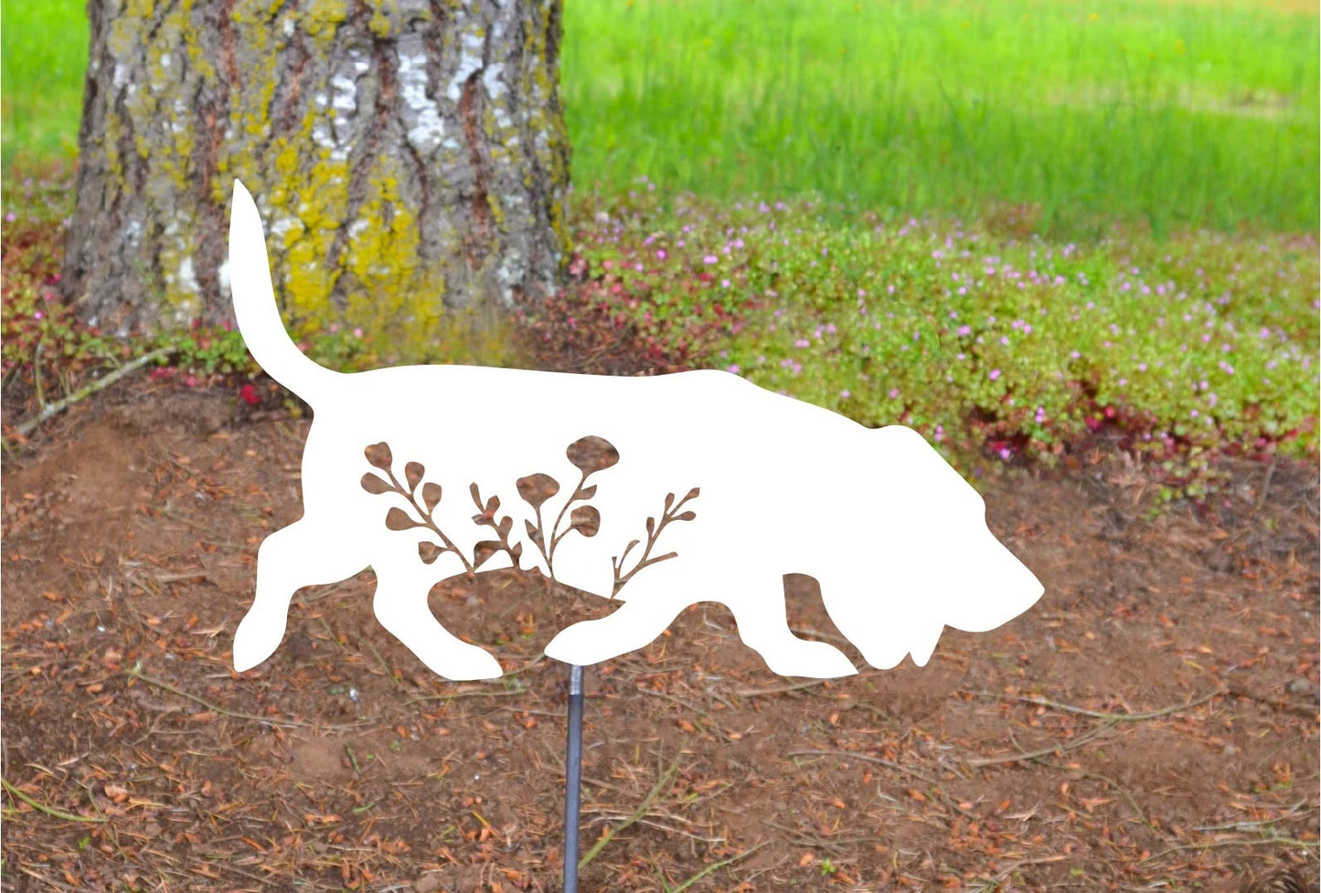 Basset Hound Floral Belly Garden Stake