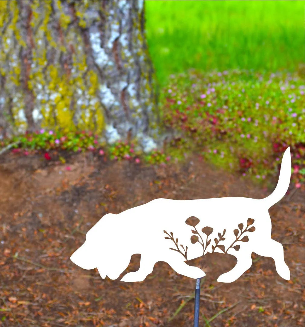 Basset Hound Floral Belly Garden Stake