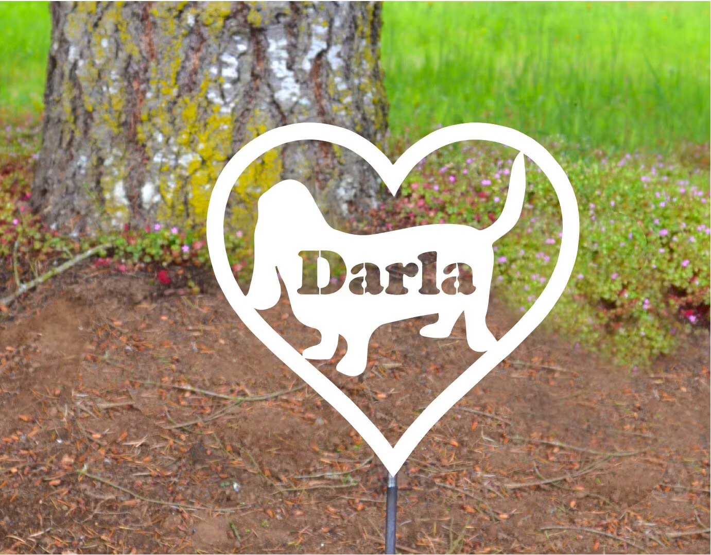 Basset Hound in a Heart Garden Stake