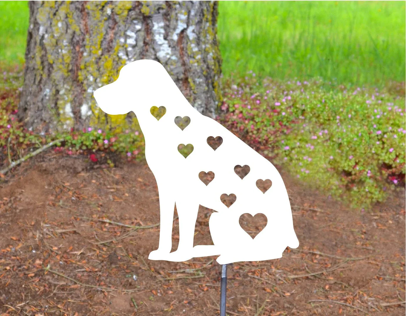 Metal Art Labrador Retriever Love w/ Hearts Stake Decoration, Lover Garden Yard Art Gift Garden Decoration Outdoor Decor, Lab Mom Dad, Post Mount Bracket, Wall Mount w/(Holes)