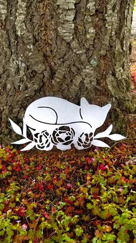 Personalized Cat Memorial Sleeping Garden Cat Stake Decoration ,Metal Garden Art, Yard Art, Spring Garden Decoration, Outdoor Garden Decor, Post Mount Bracket, Wall Mount w/(Holes)