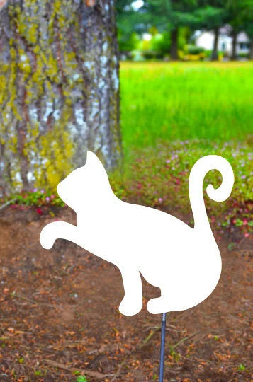 Metal Art Garden Cat Stake Decoration , Garden Art, Yard Art, Hand Made, Spring Garden Decoration, Outdoor Garden Decor, Gift, Cat Lover, Post Mount Bracket, Wall Mount w/(Holes)