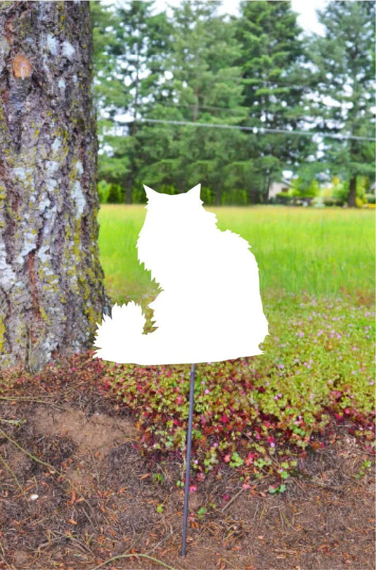 Metal Yard Art Long Hair Garden Cat Stake Decoration, Garden, Yard Art, Spring Garden Decoration, Outdoor Garden Decor, Gift, Memorial, Post Mount Bracket, Wall Mount w/(Holes)