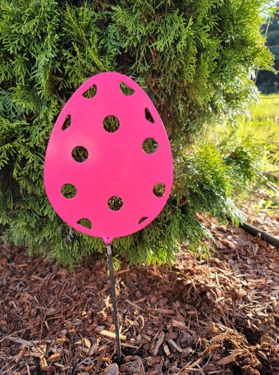 Polka dot Easter Egg Hunt Metal Art Garden Stake Decoration ,floral, Easter, Easter Egg, Garden Art, Yard Art, Gift, Decoration, Outdoor Stake Attached(12" Stake Detachable)