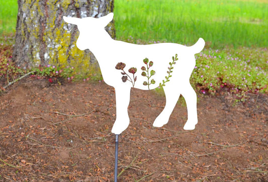 Metal Art Floral Goat with Stake Decoration, Yard Art, Spring Garden Decoration, Outdoor Garden Decor Memorial Farm, Farm House, Goat, Sheep Stake Attached(12" Stake Detachable)