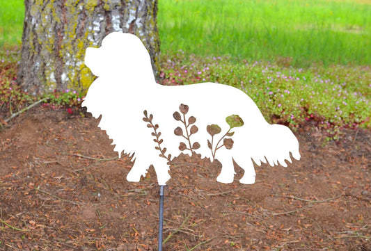Metal Art Floral Cavalier King Charles Spaniel Dog Lover Stake Decoration, Garden, Yard Art, Gift, Garden Decoration Outdoor Garden Decor Stake Attached(12" Stake Detachable)
