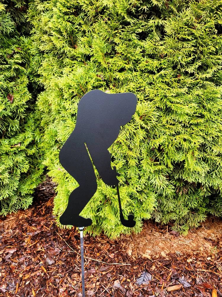 Sasquatch Garden Stake | Bigfoot Yard Stakes | Staked Yard Art | Metal Sasquatch | Custom Yard Art | Bigfoot Yard Art, Golfing Stake Attached(12" Stake Detachable)