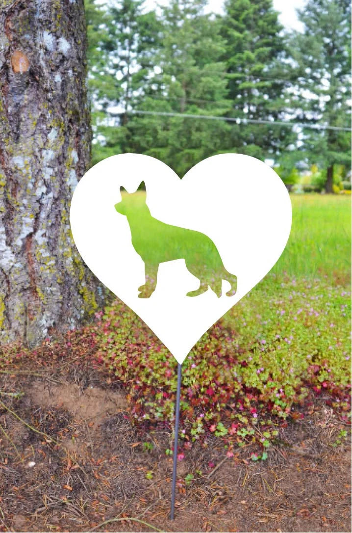 Metal Art German Shepherd Dog in Heart Stake Decoration, Love, Pup, Puppy, Garden, Yard Art, Gift, Garden Decoration, Outdoor Garden Decor, Stake Attached(12" Stake Detachable)