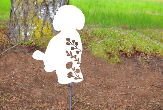 Metal Art Floral Labradoodle Dog Lover Stake Decoration, Garden, Yard Art, Gift, Garden Decoration Outdoor Garden Decor Personalize Stake Attached(12" Stake Detachable)