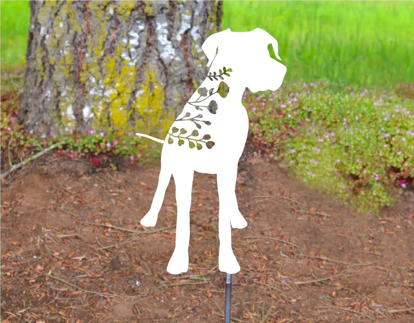 Metal Art Floral Great Dane Name Stake Decoration, Great Dane Mom Dad Garden Yard Art Gift Garden Decoration Outdoor Decor Personalize Love, Stake Attached(12" Stake Detachable)