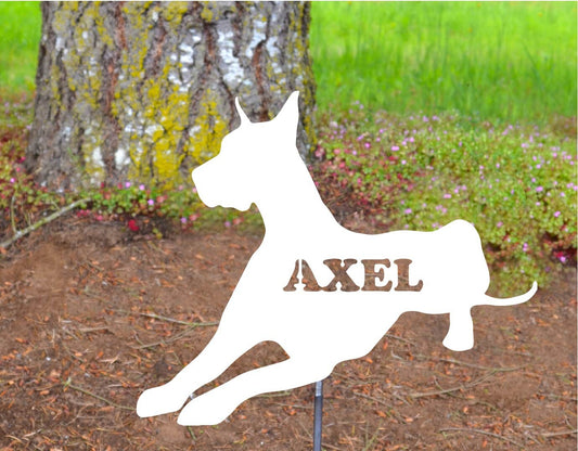 Metal Art Great Dane Name Plate Dog Stake Decoration w/cropped ears, Garden Yard Art Gift Garden Decoration Outdoor Garden Decor Personalize Stake Attached(12" Stake Detachable)