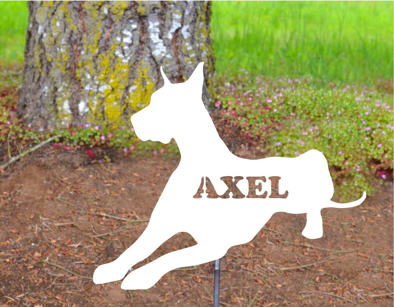 Metal Art Great Dane Name Plate Dog Stake Decoration w/cropped ears, Garden Yard Art Gift Garden Decoration Outdoor Garden Decor Personalized, Post Mount Bracket, Wall Mount w/(Holes)