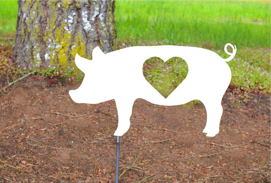 Metal Yard Art Garden Pig with Stake Decoration, Garden, Yard Art, Hand Made, Spring Garden Decoration, Outdoor Garden Decor, piggy, Post Mount Bracket, Wall Mount w/(Holes)