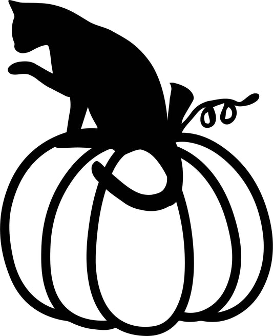 Halloween Cat Sitting On Pumpkin Metal Wall Decor