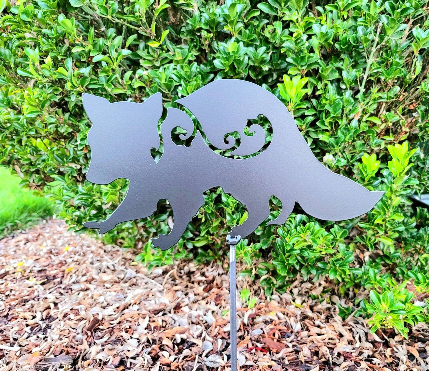 Metal Art Floral Raccoon Stake Decoration , Garden Art, Yard Art, Hand Made, Spring Garden Decoration, Outdoor Garden Decor Stake Attached(12" Stake Detachable)