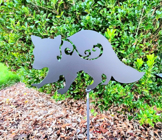 Metal Art Floral Raccoon Stake Decoration , Garden Art, Yard Art, Hand Made, Spring Garden Decoration, Outdoor Garden Decor, Stake Attached(12" Stake Detachable)