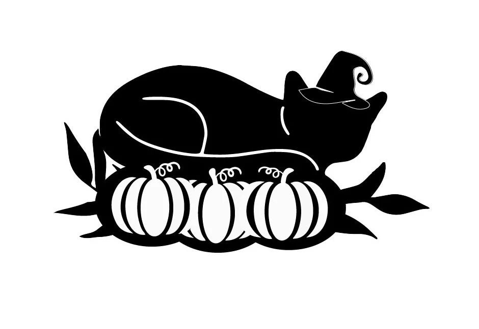 Halloween Cat Sleeping on Pumpkins Wall Decor