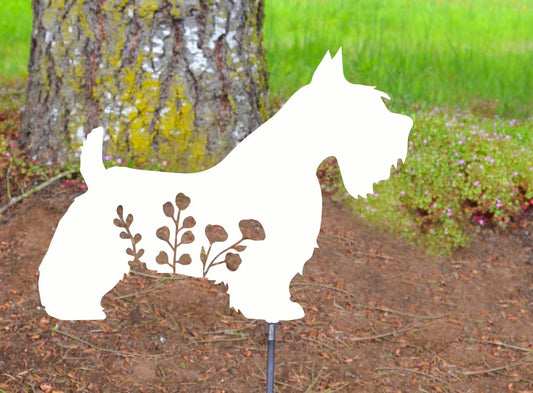 Metal Art Miniature Schnauzer Dog Stake Decoration w/cropped ears, Garden Yard Art Gift Garden Decoration Outdoor Garden Decor Personalize Stake Attached(12" Stake Detachable)