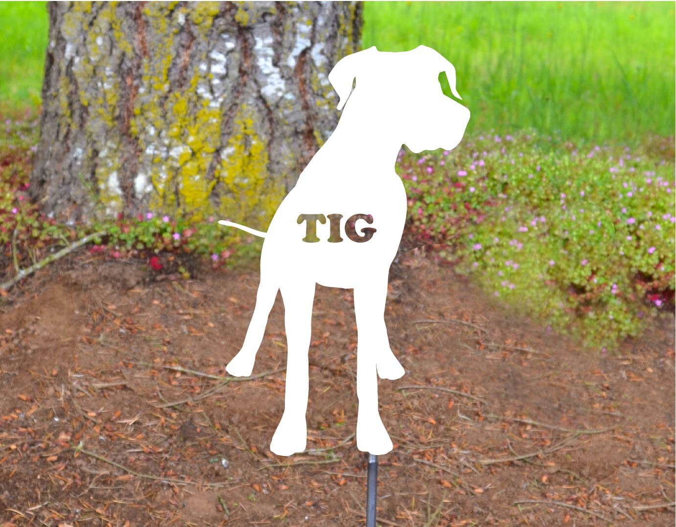 Metal Art Great Dane Name Plate Dog Stake Decoration, Dane Mom Dad Garden Yard Art Gift Garden Decoration Outdoor Garden Decor Personalized, Post Mount Bracket, Wall Mount w/(Holes)