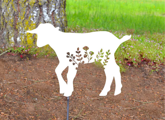 Metal Art Floral Floppy Ear Baby Lamb Stake Decoration, Yard Art, Spring Garden Decoration, Outdoor Garden Decor Farm, Farm House, Sheep, Stake Attached(12" Stake Detachable)