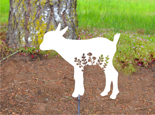 Metal Art Floral Lamb with Stake Decoration, Yard Art, Spring Garden Decoration, Outdoor Garden Decor Memorial Farm, Farm House, Goat, Sheep Stake Attached(12" Stake Detachable)