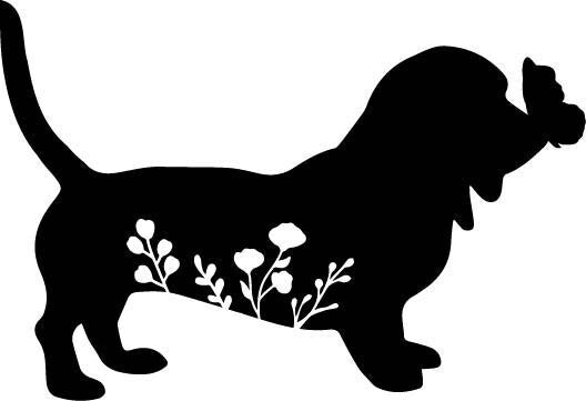 Basset Hound with Butterfly Floral Garden Stake