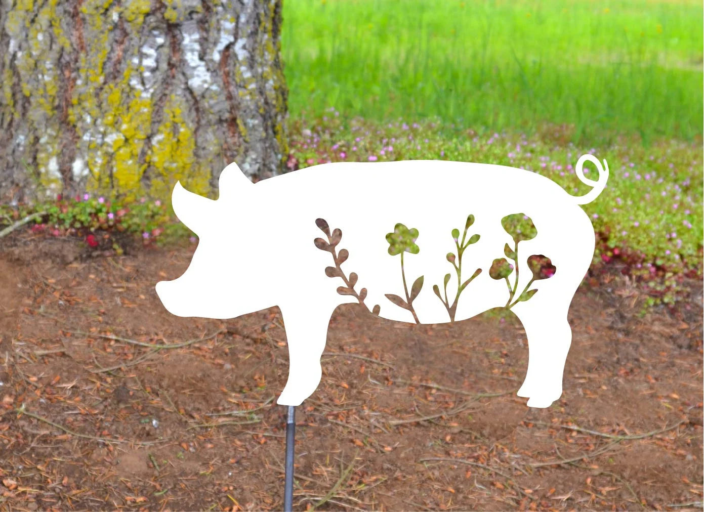 Metal Art Floral Garden pig stake Decoration, Garden, Spring Garden Decoration, Outdoor Garden Decor, 4H, 4 H, piggy, piglet, swine Stake Attached(12" Stake Detachable)